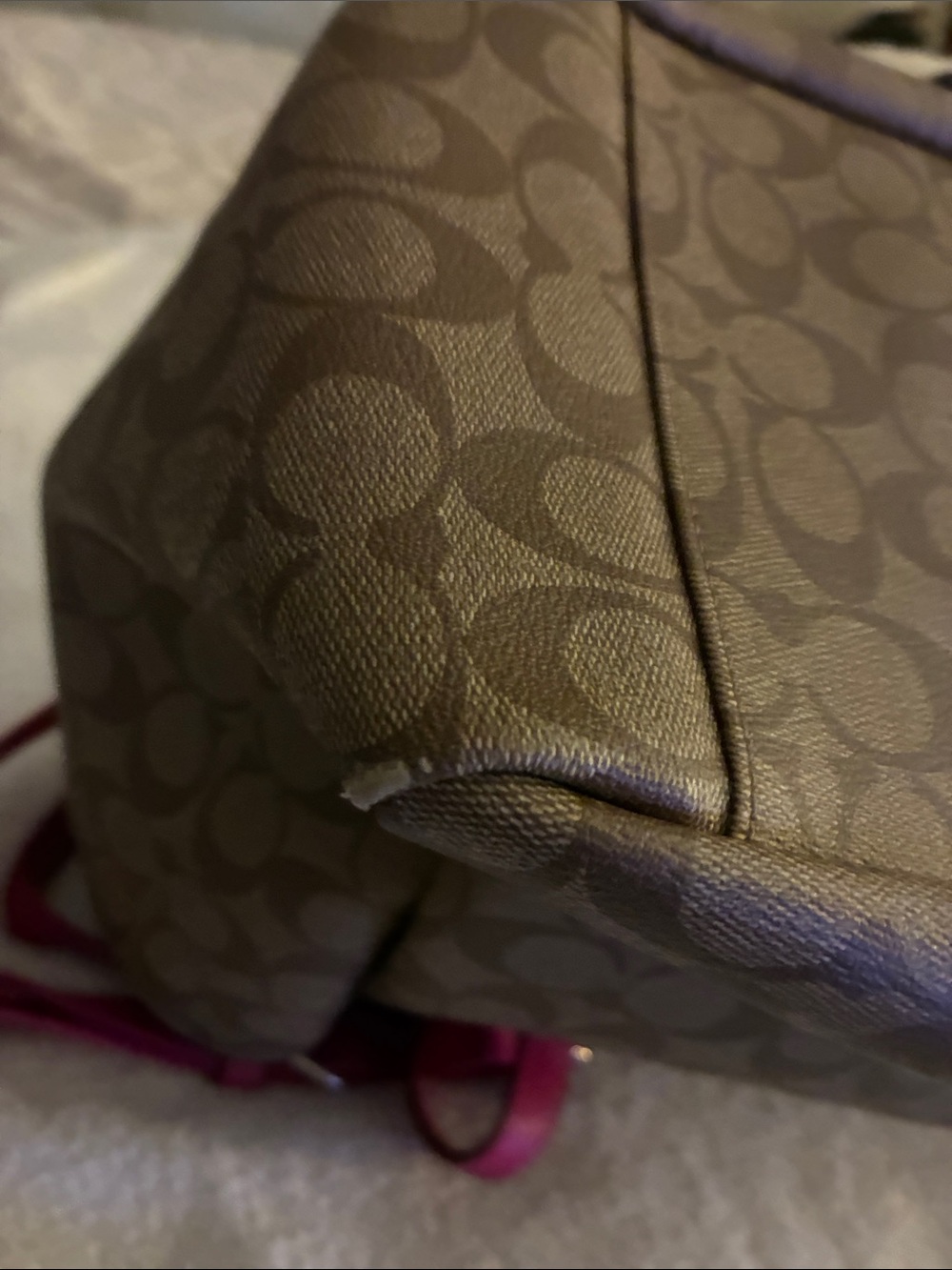 Pre-owned Coach Brown Signature C” canvas Tote/Diaper bag w/Pink Leather Trim - Picture 16 of 16
